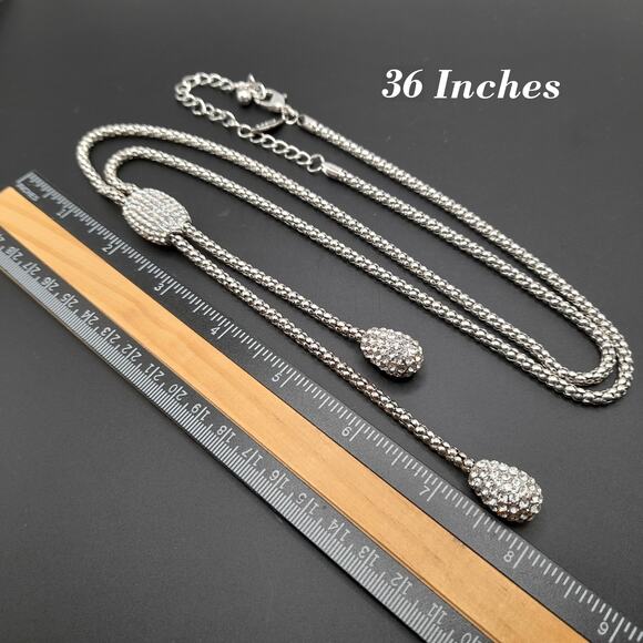 Chico's Rhinestone Lariat Necklace, Clear Pave Rhinestones, 36" - Picture 4 of 10